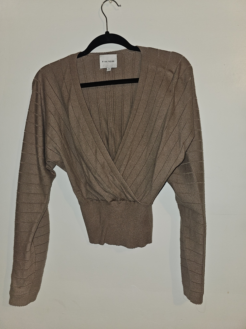 Pink Rose Taupe Ribbed Wrap Sweater